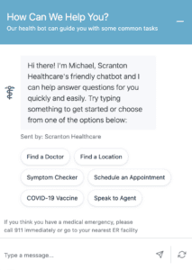 The chatbot displays "How Can We Help You" and offers a half-dozen options along with a text box for typing a message.